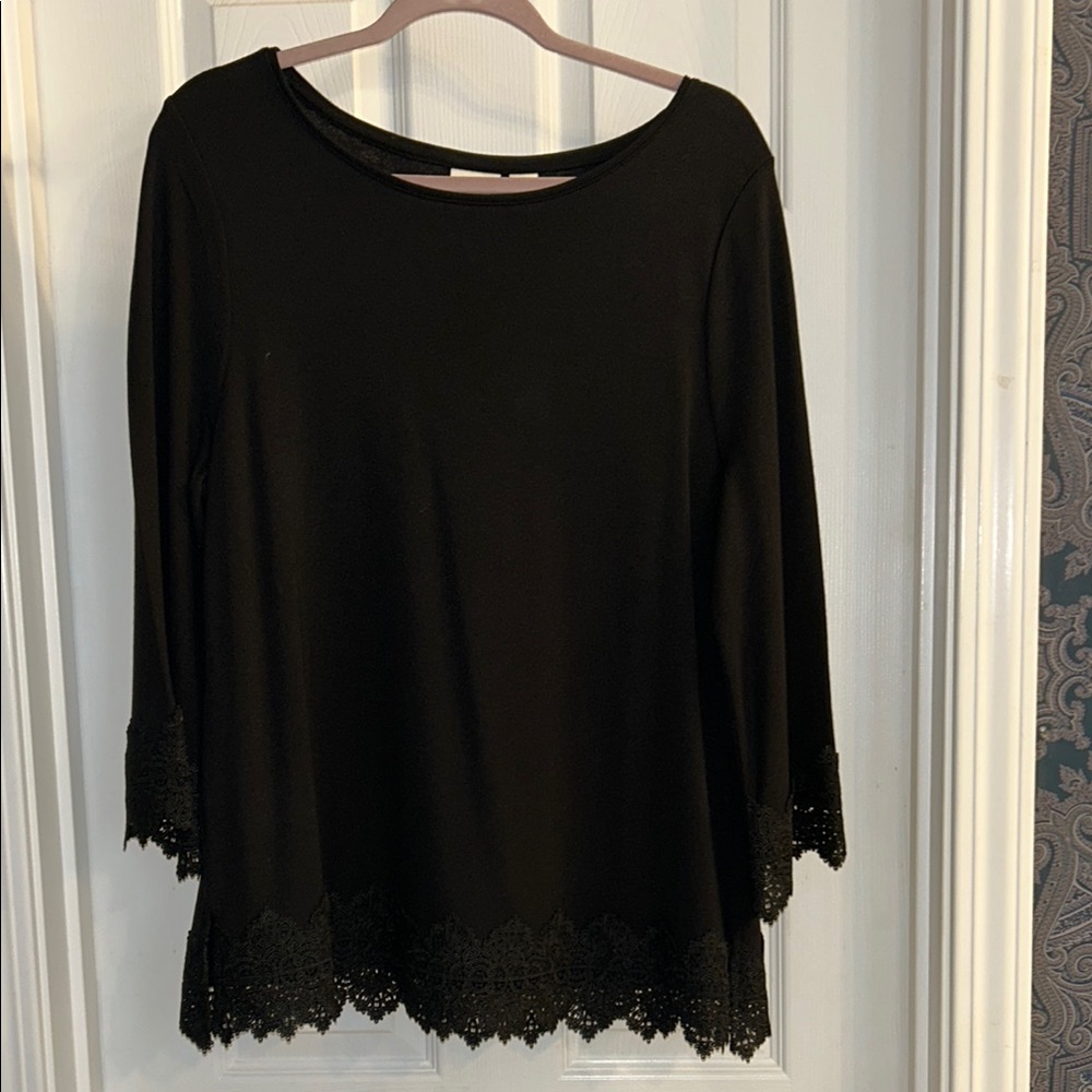 Chico's Black Boxy 3/4 Sleeve Blouse